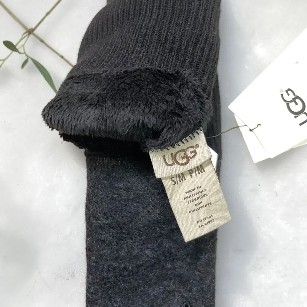 UGG Wool & Leather Palm Touchscreen Tech Gloves with Fur Lining - S/M